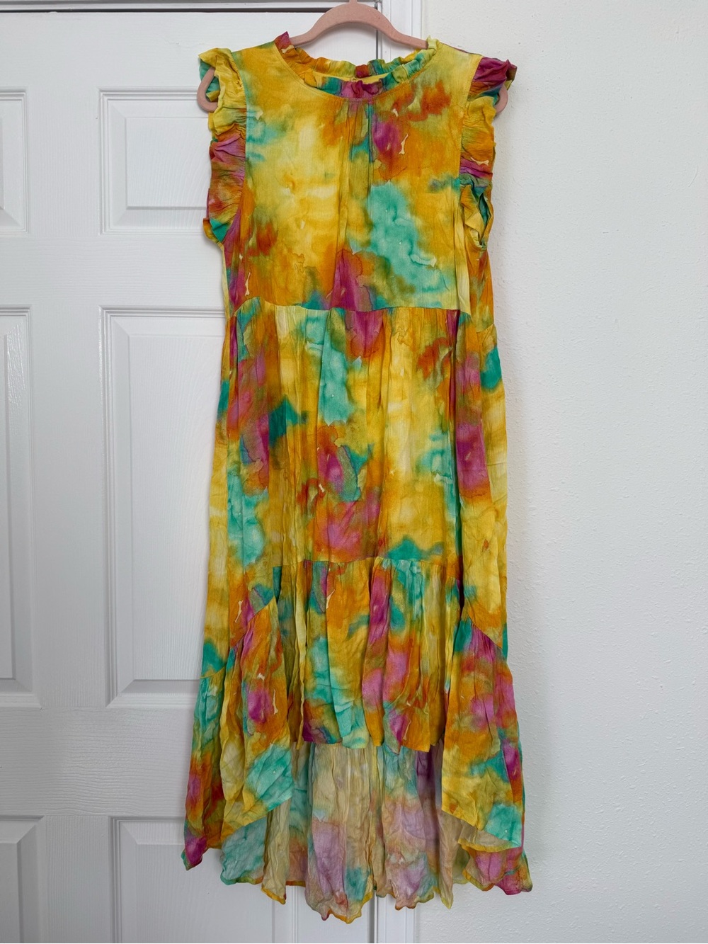 Karlie ruffle trim bright tie dye dress M